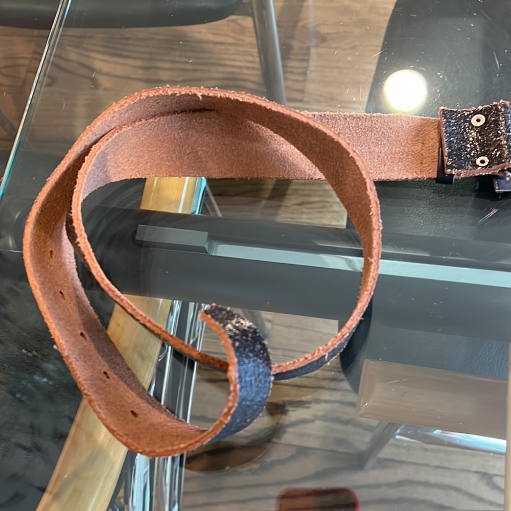 European Distressed Leather Brown Belt - Picture 3 of 5